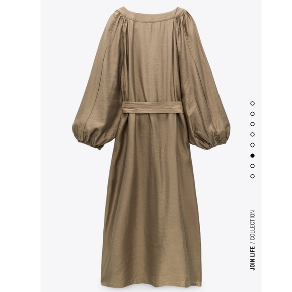 Zara * Belted Midi Dress Tan - Picture 4 of 5
